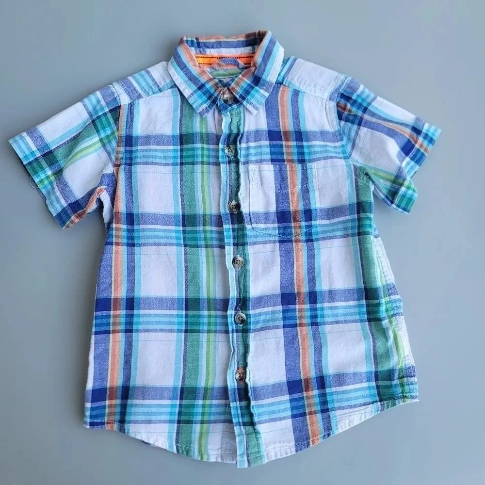 Lot of 2 PLACE Old Navy Blue Green Casual Shirts Button Down Cotton Sz 18-24 2T